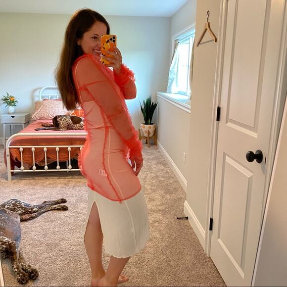 Molly Goddard Hot Pink Mesh Nylon Organza Long Sleeve Mini Dress Small - Picture 14 of 16